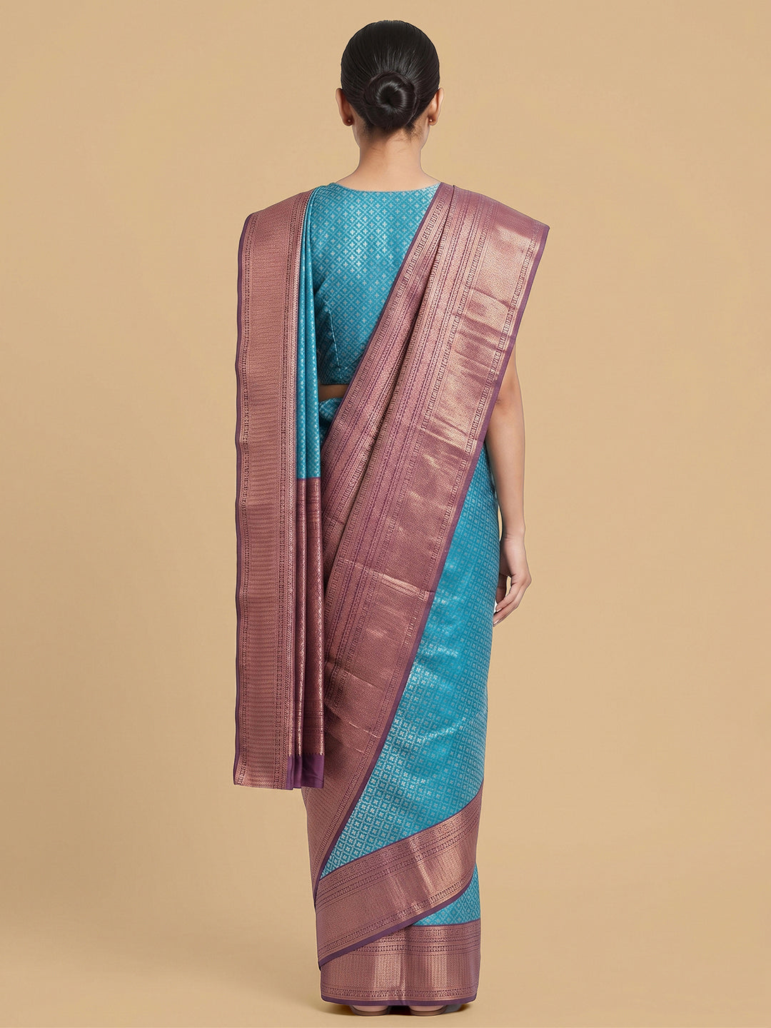 Peacock-Blue Woven Design Art Silk Saree