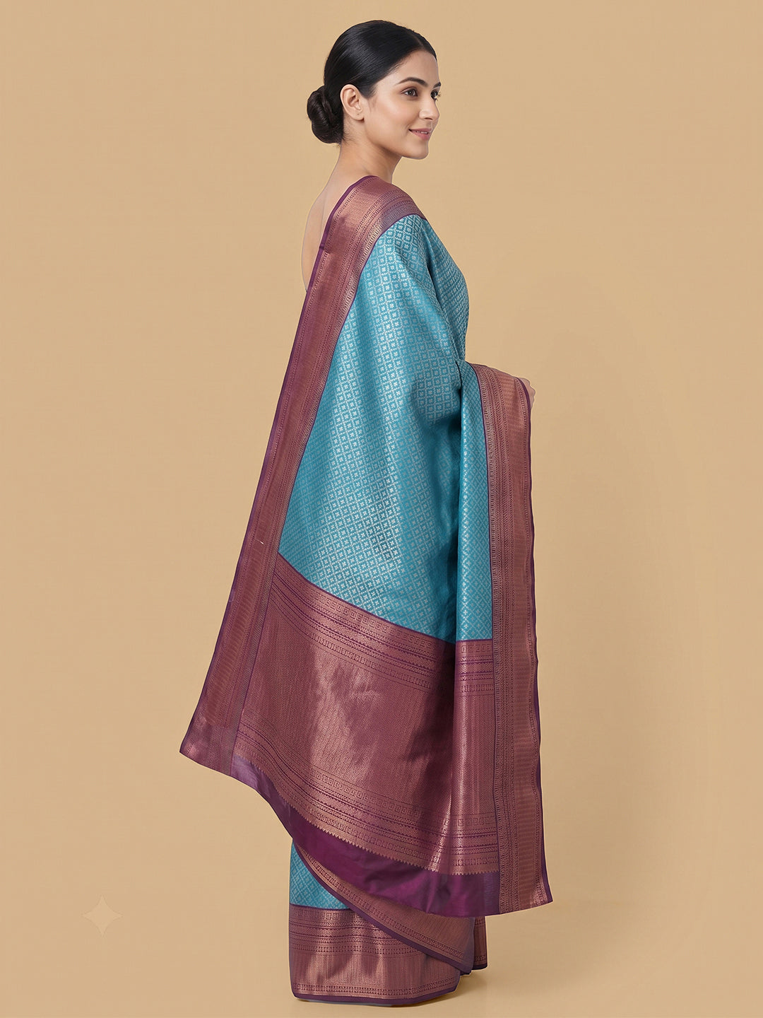 Peacock-Blue Woven Design Art Silk Saree