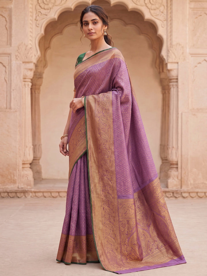 Lavender Woven Design Art Silk Kanjivaram Saree
