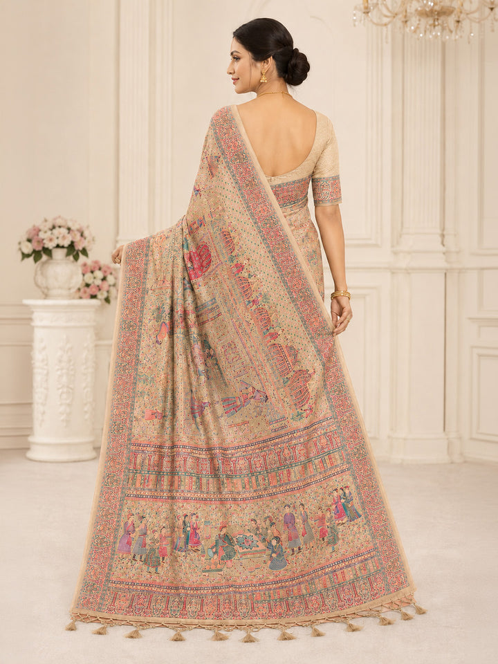 Off White Printed Art Silk Saree