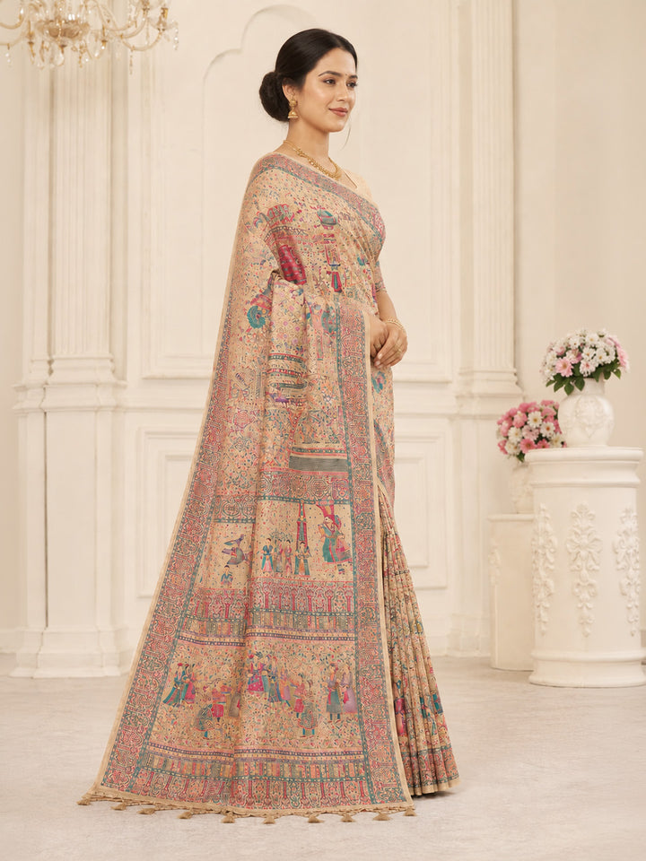 Off White Printed Art Silk Saree