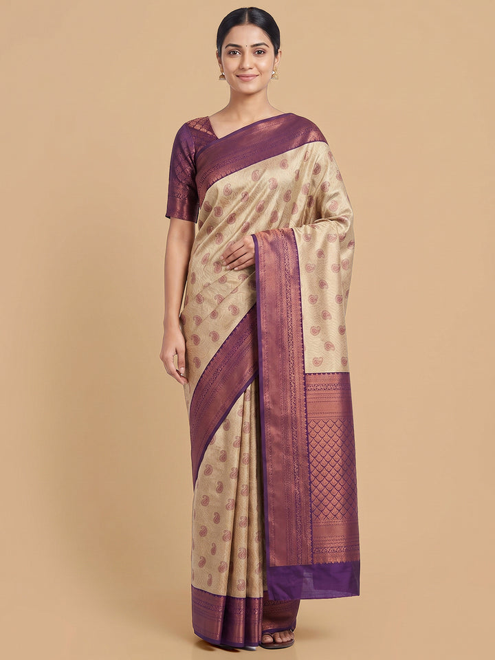 Off-White Woven Design Art Silk Saree