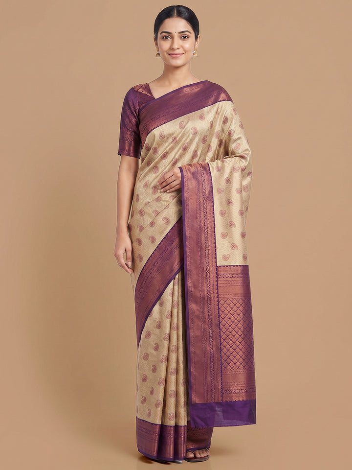 Off-White Woven Design Art Silk Saree