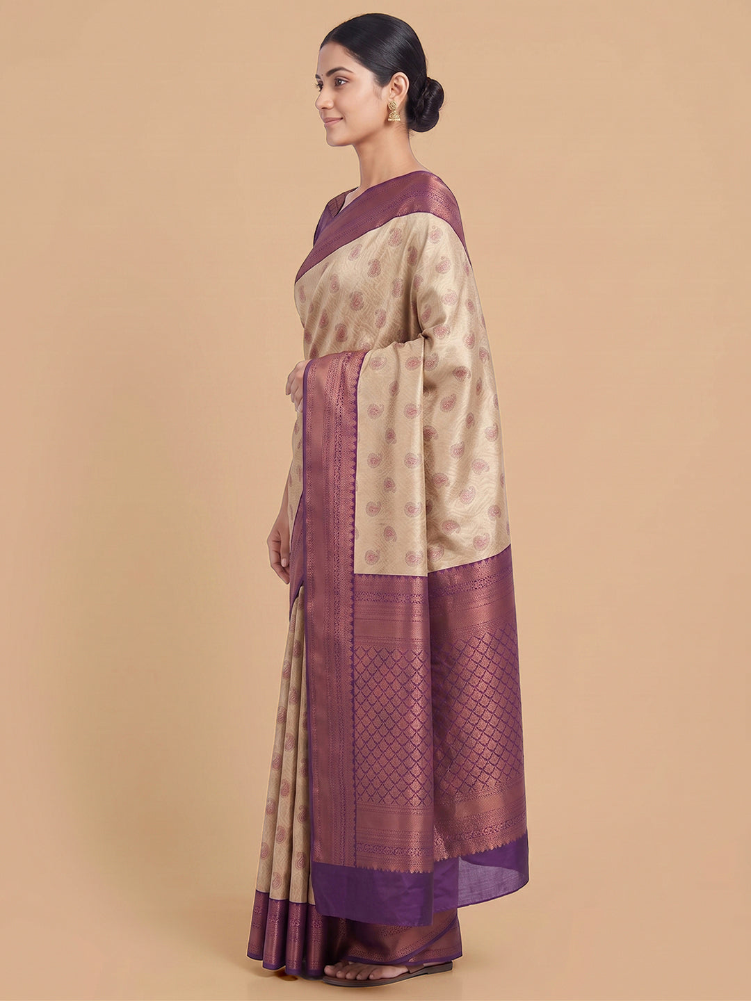 Off-White Woven Design Art Silk Saree
