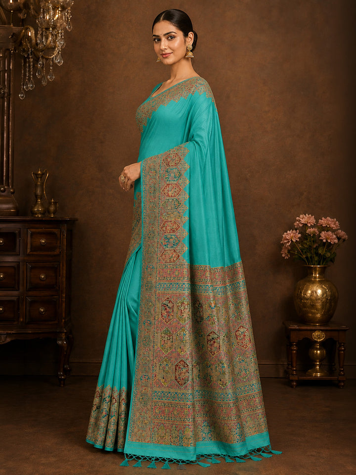 Blue Printed Art Silk Saree