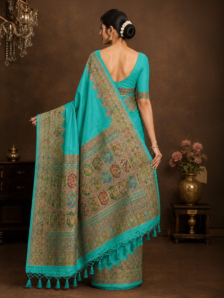 Blue Printed Art Silk Saree