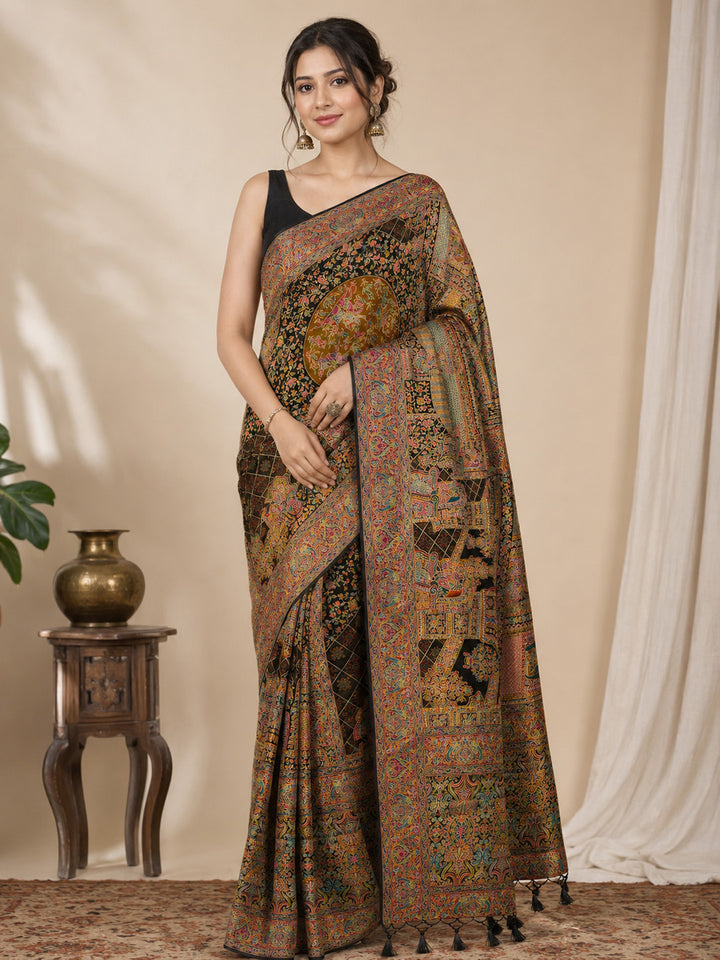 Black Printed Art Silk Saree
