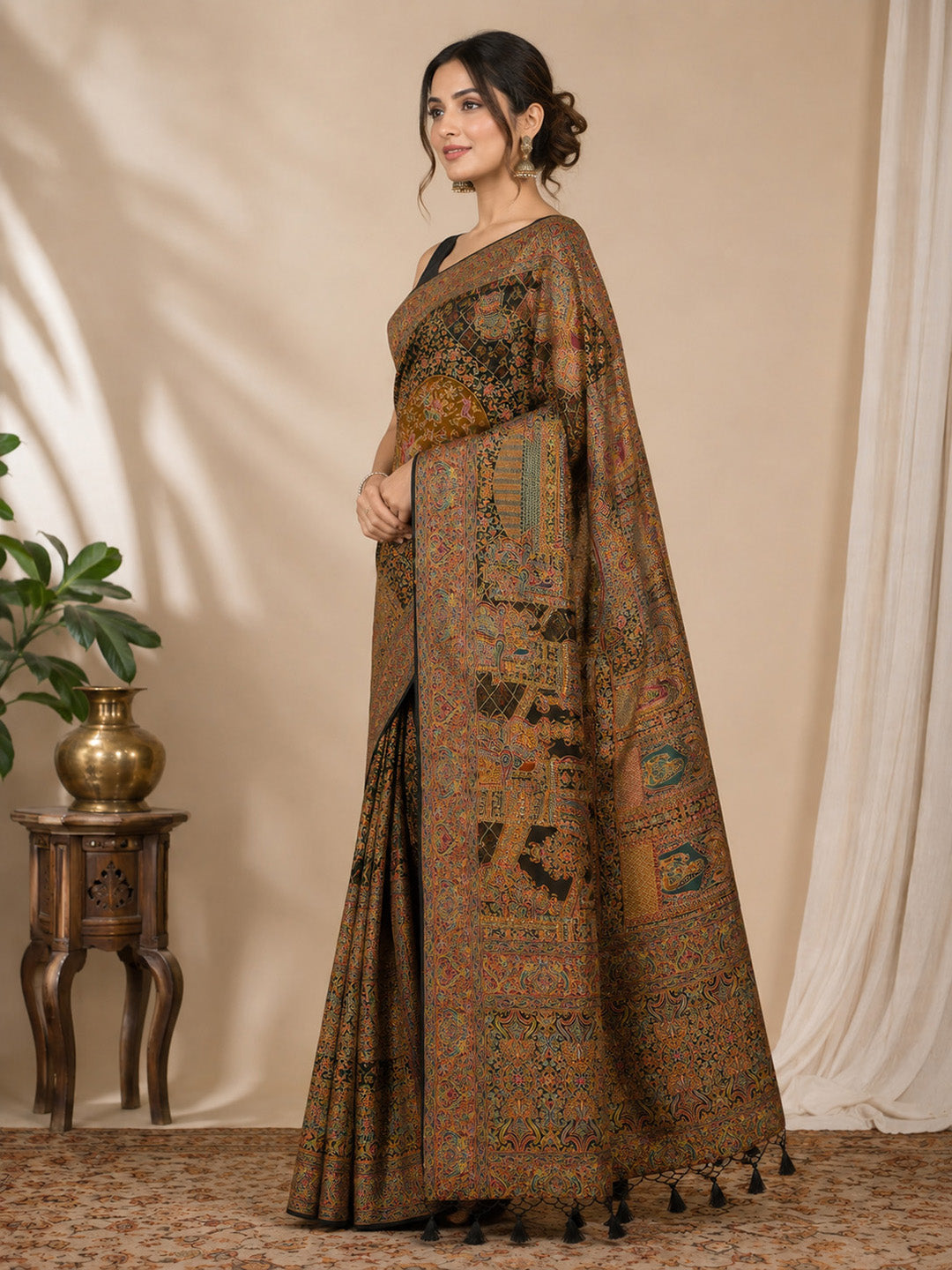 Black Printed Art Silk Saree