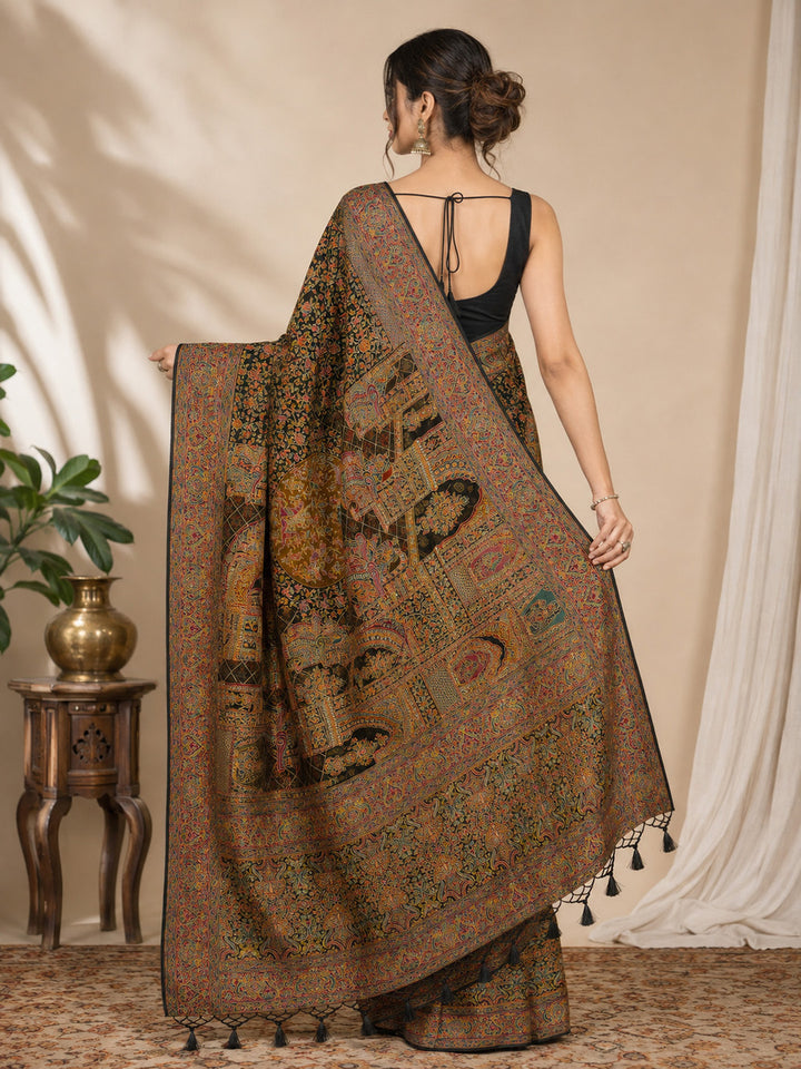 Black Printed Art Silk Saree
