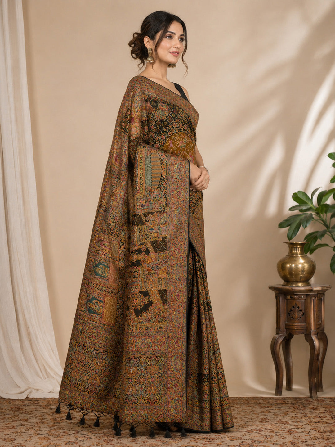 Black Printed Art Silk Saree