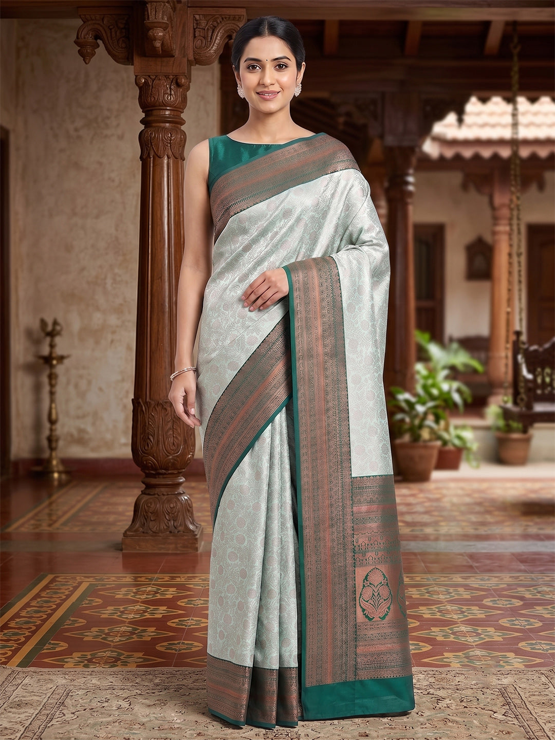 Sea Green Woven Design Art Silk Saree