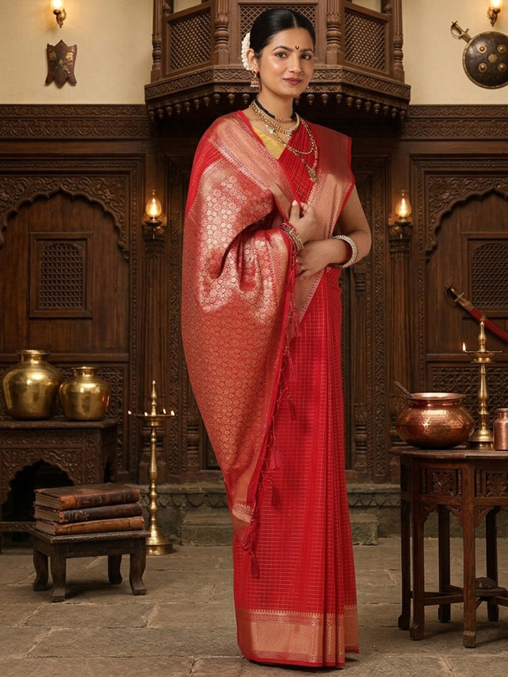 Red Woven Design Art Silk Saree