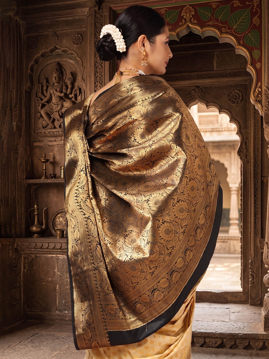 Off White Black Woven Design Balaton Saree