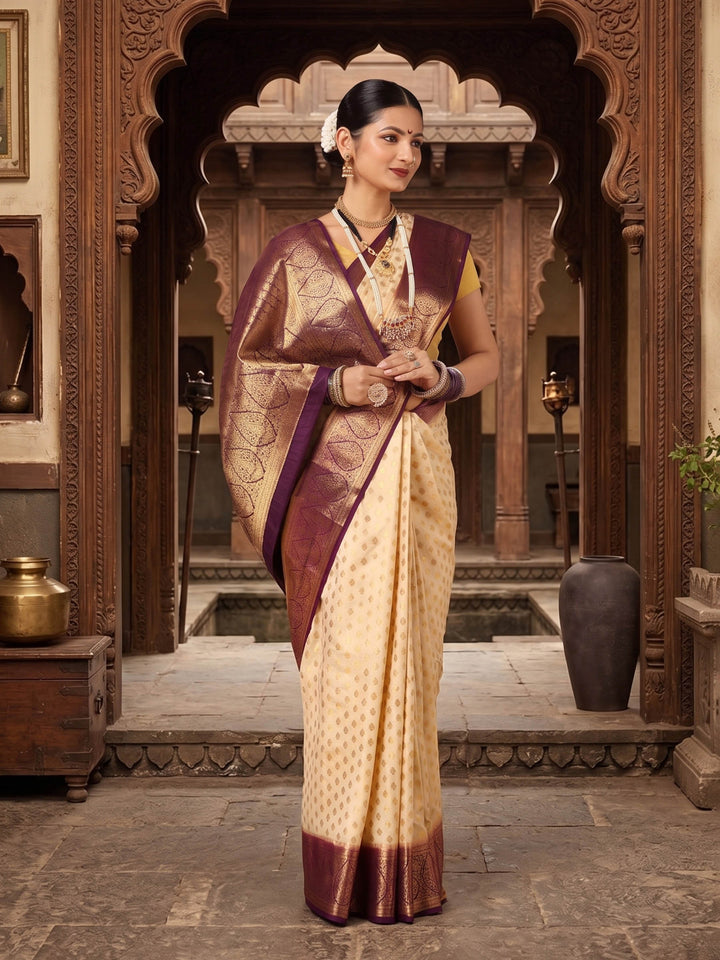 Off White Maroon Woven Design Balaton Saree