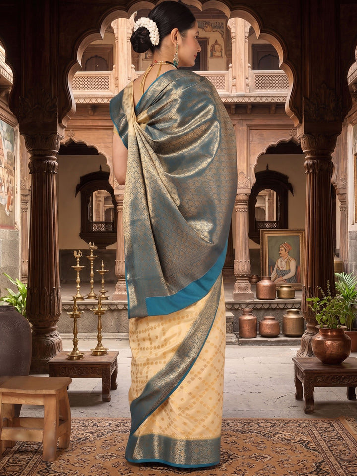 Off White Blue Woven Design Balaton Saree