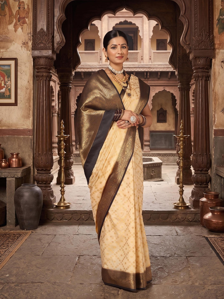 Off White Navy Woven Design Balaton Saree