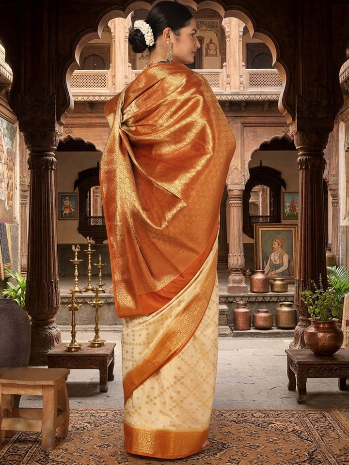 Off White Orange Woven Design Balaton Saree