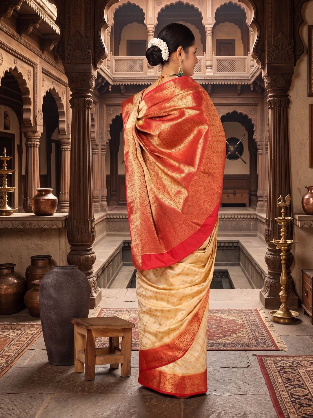 Off White Red Woven Design Balaton Saree