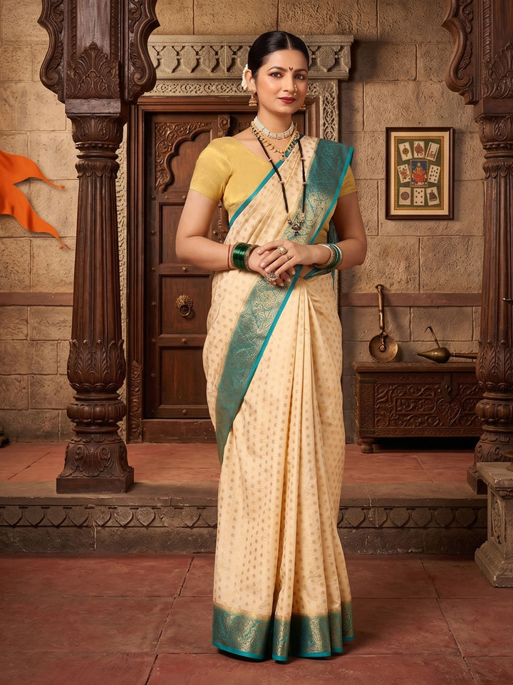 Off White Dark Blue Woven Design Balaton Saree