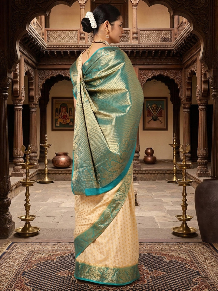 Off White Dark Blue Woven Design Balaton Saree