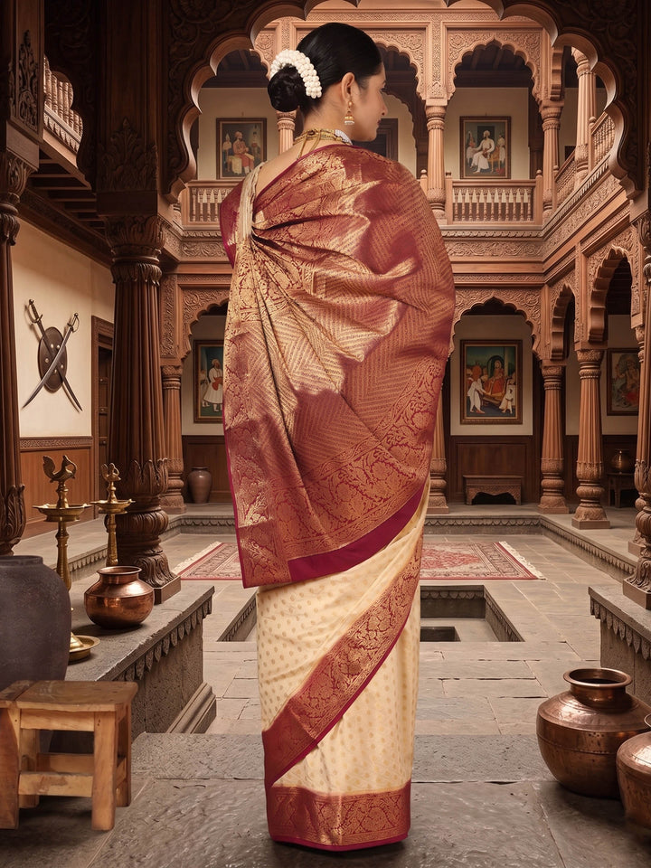 Off White Maroon Woven Design Balaton Saree