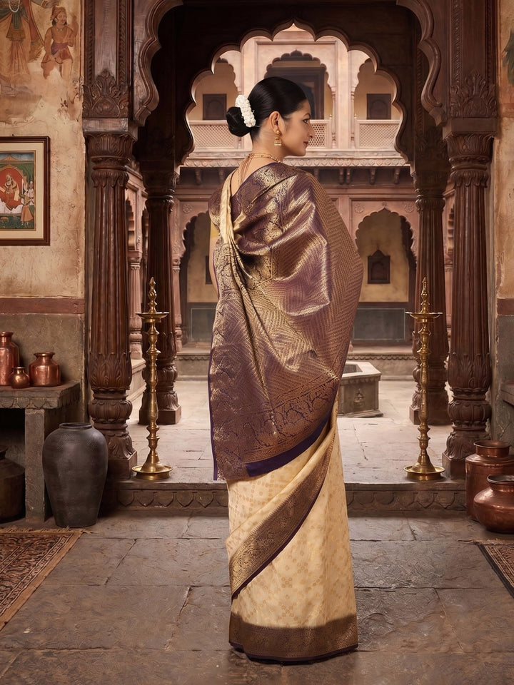 Off White Navy Woven Design Balaton Saree