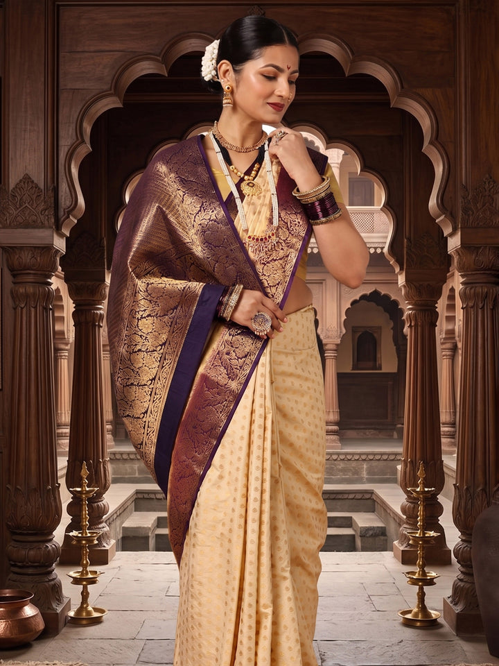 Off White Navy Woven Design Balaton Saree