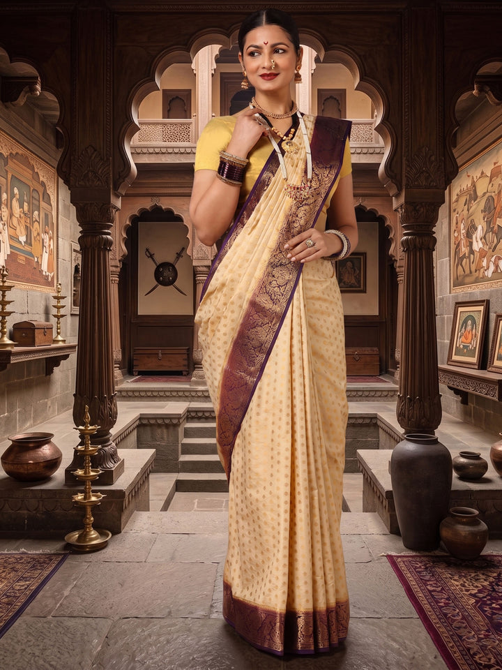Off White Navy Woven Design Balaton Saree