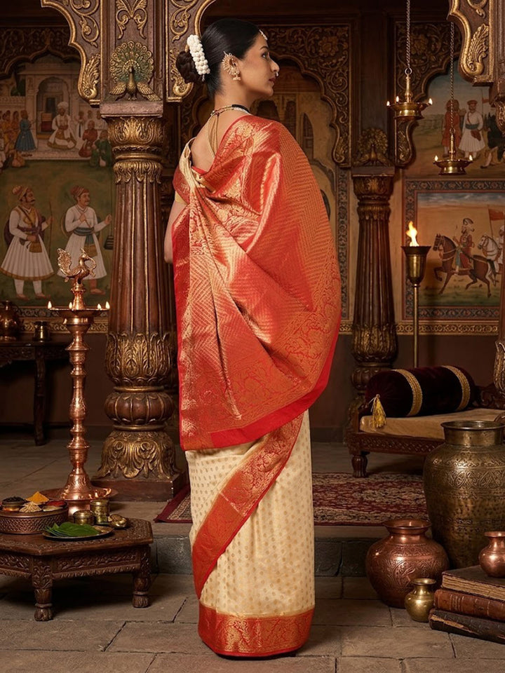 Off White Red Woven Design Balaton Saree