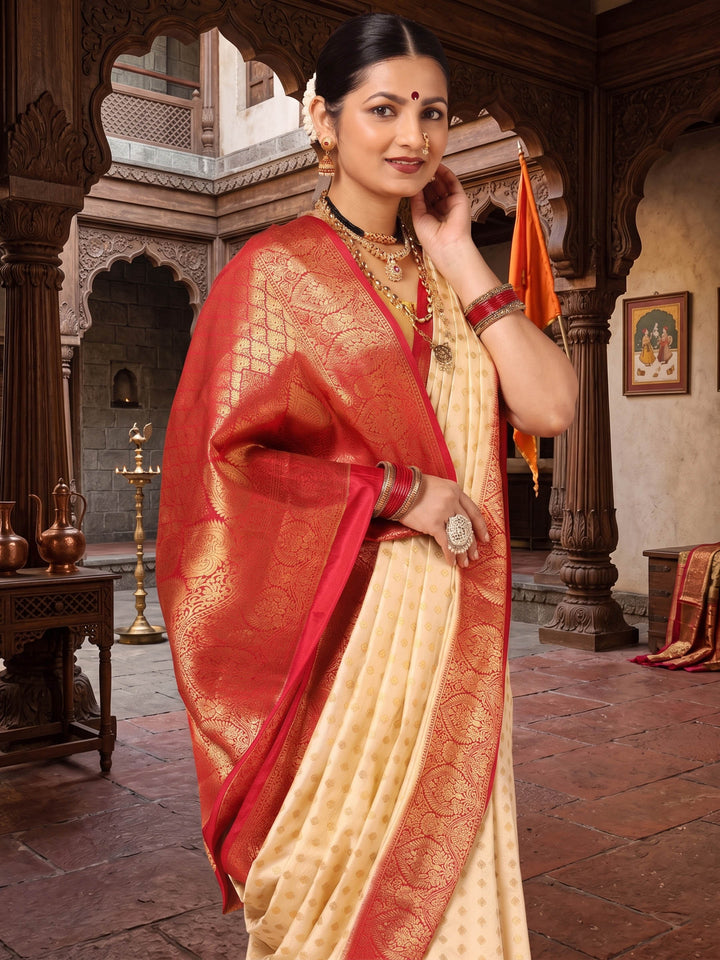 Off White Maroon Woven Design Balaton Saree