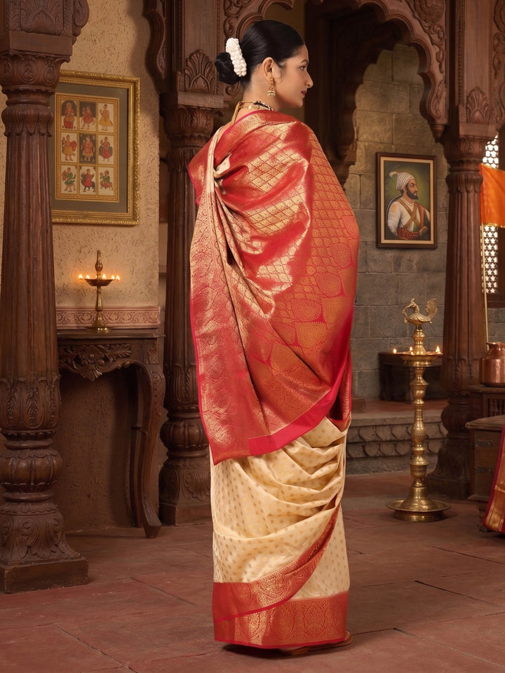 Off White Maroon Woven Design Balaton Saree