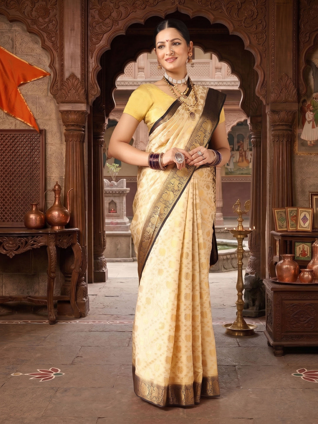 Off White Black Woven Design Balaton Saree