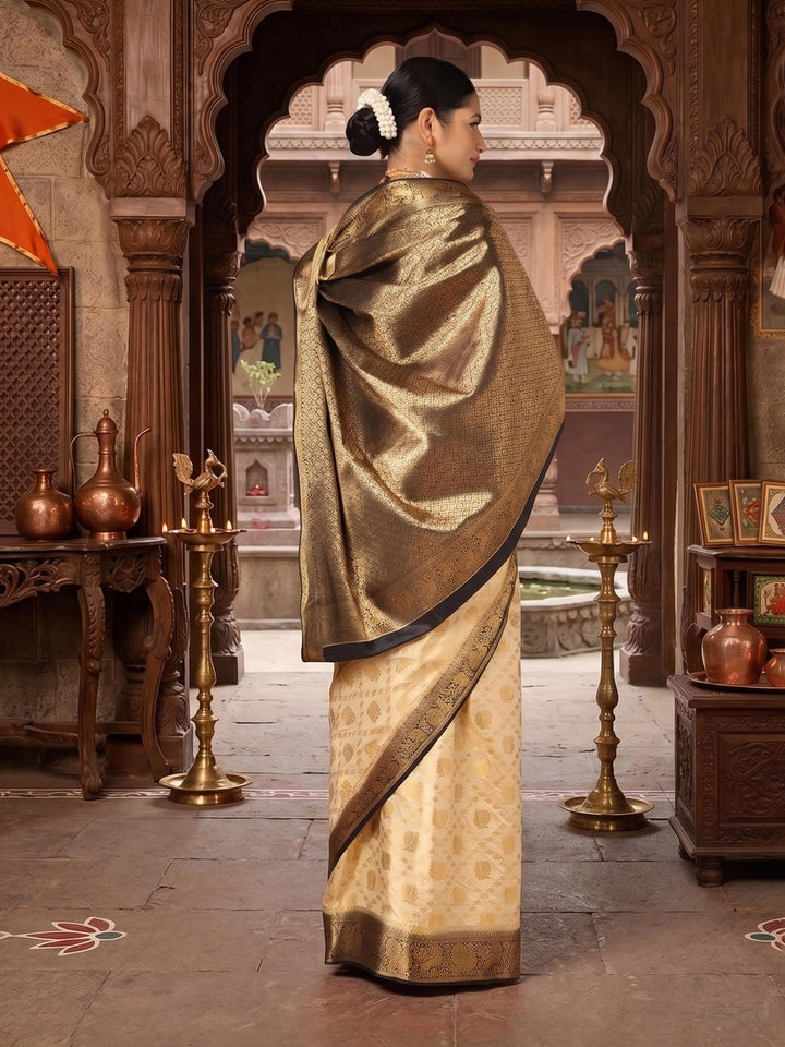 Off White Black Woven Design Balaton Saree