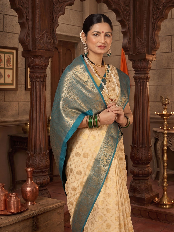 Off White Blue Woven Design Balaton Saree