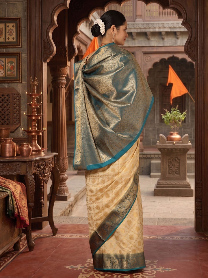 Off White Blue Woven Design Balaton Saree