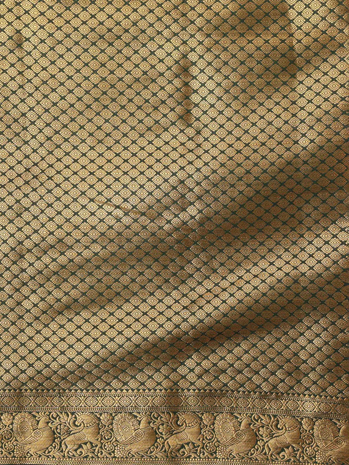 Off White Bottle Green Woven Design Balaton Saree