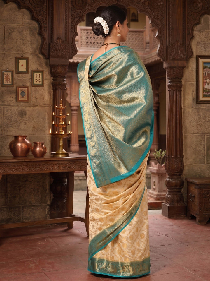 Off White Dark Blue Woven Design Balaton Saree