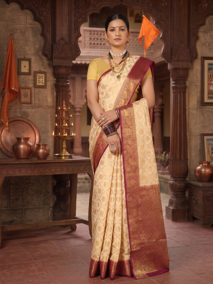 Off White Maroon Woven Design Balaton Saree