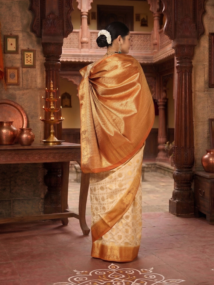 Off White Mustard Woven Design Balaton Saree