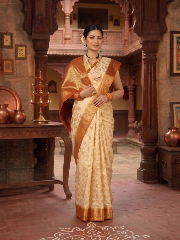 Off White Mustard Woven Design Balaton Saree