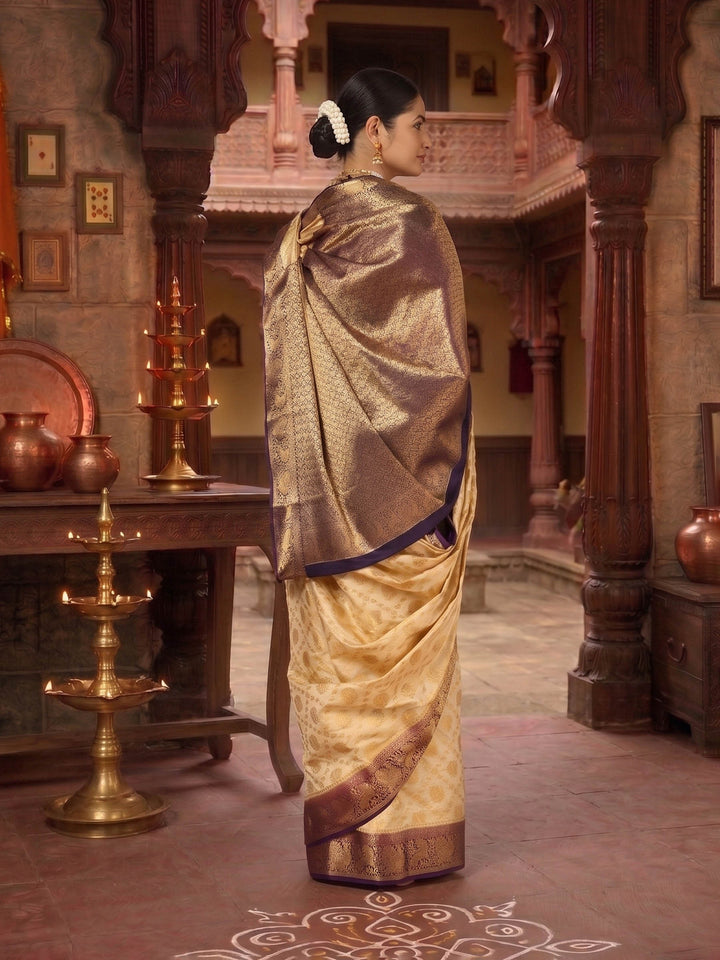 Off White Purple Woven Design Balaton Saree