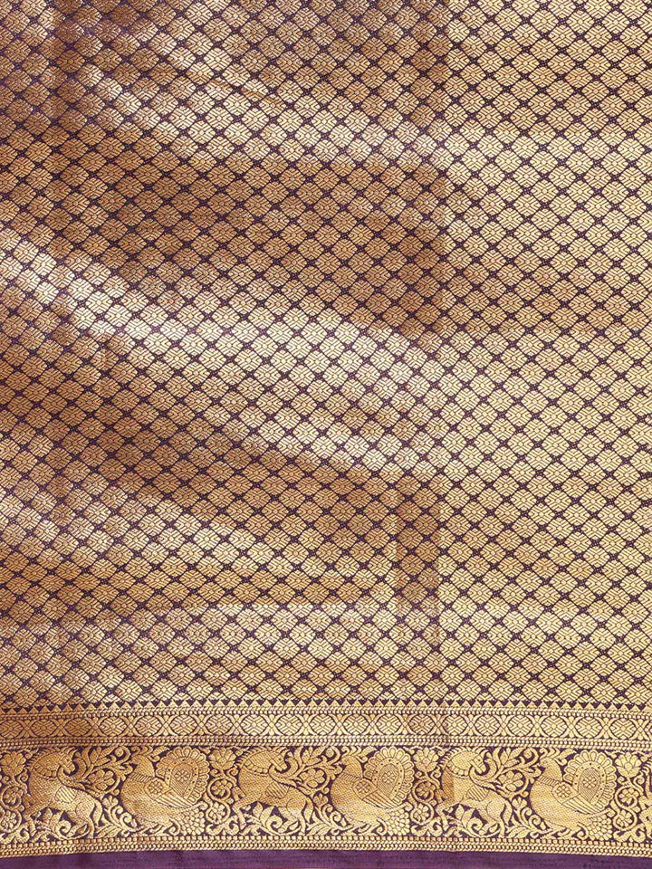 Off White Purple Woven Design Balaton Saree