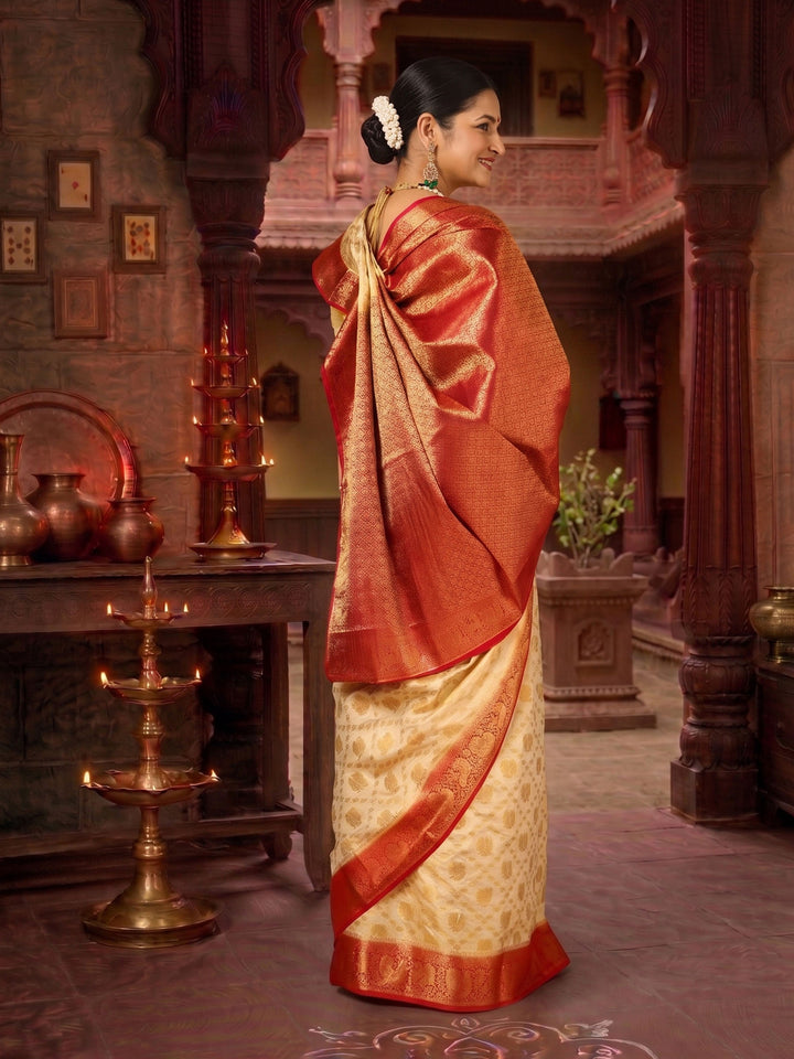 Off White Red Woven Design Balaton Saree
