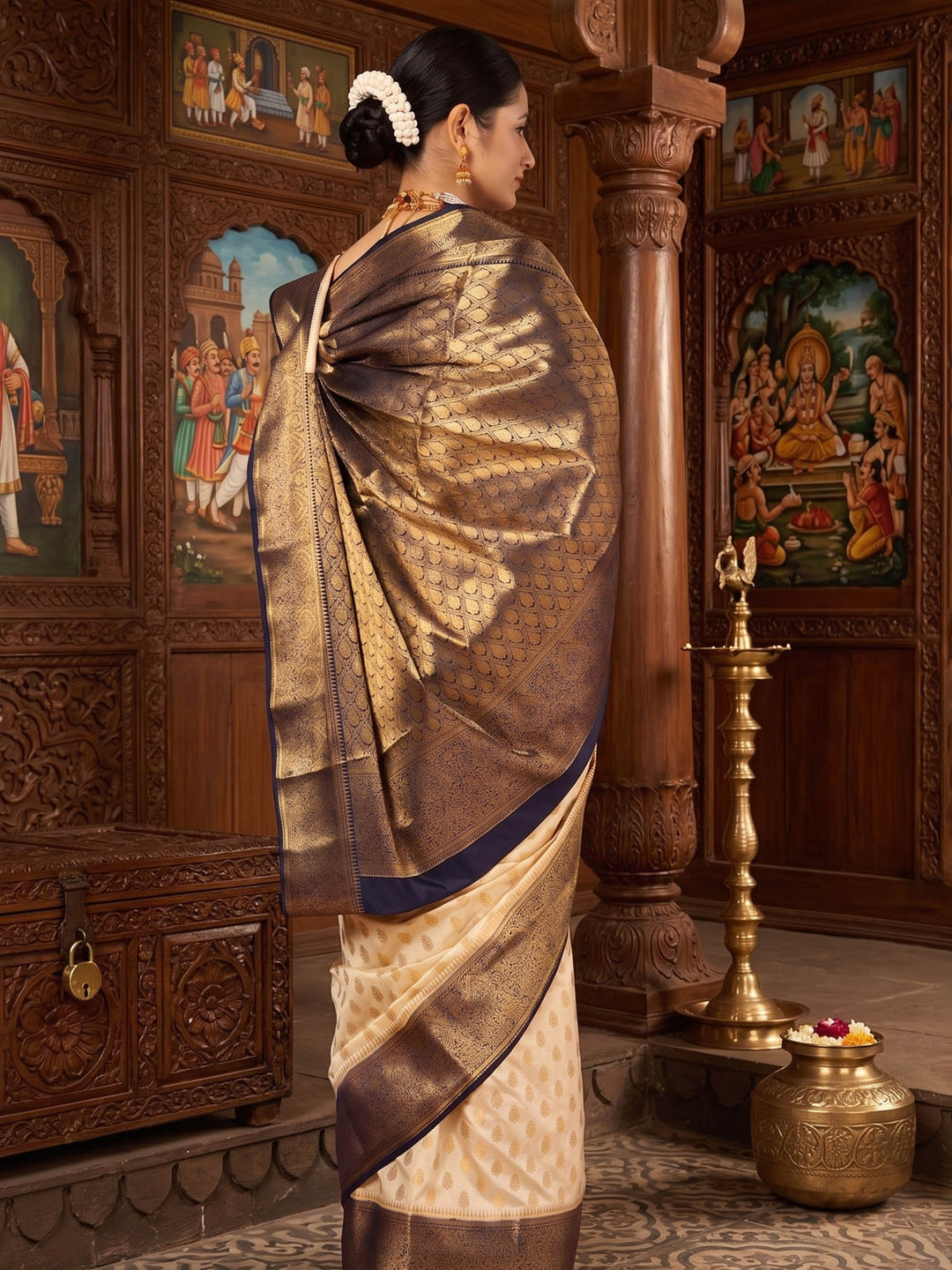 Off White Black Woven Design Balaton Saree