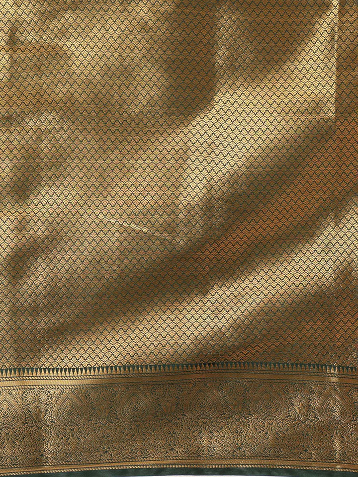 Off White Bottle Green Woven Design Balaton Saree
