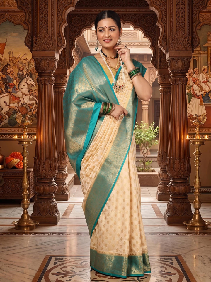 Off White Dark Blue Woven Design Balaton Saree