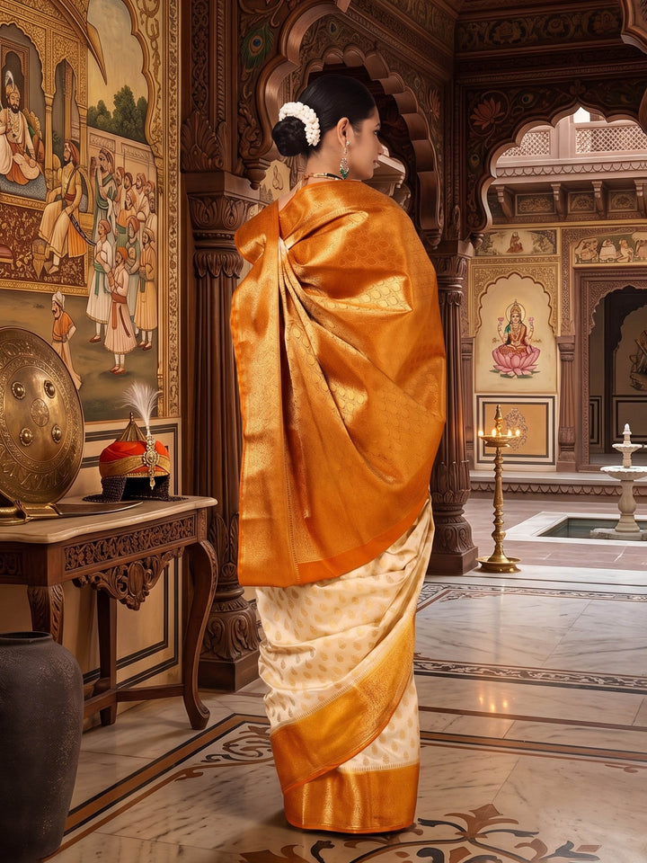 Off White Mustard Woven Design Balaton Saree
