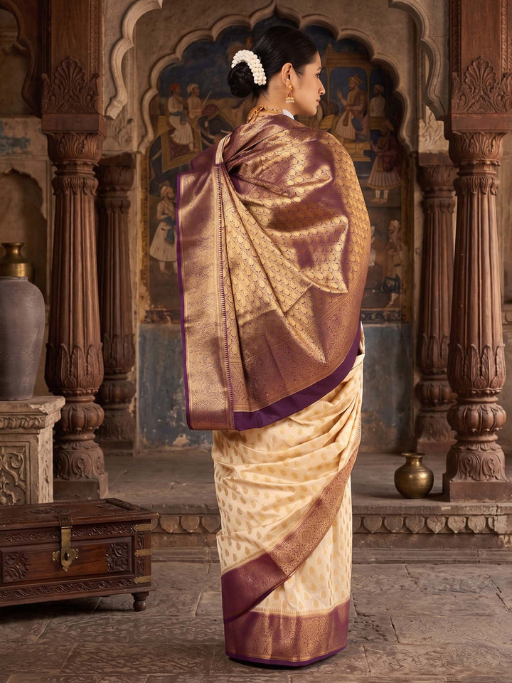 Off White Navy Woven Design Balaton Saree