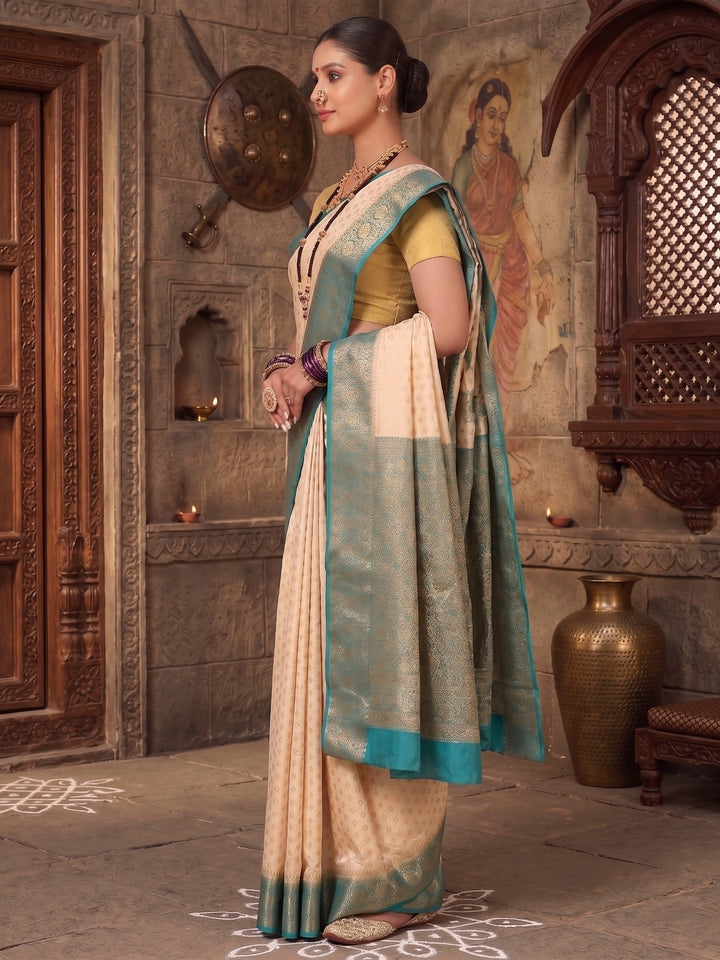 Off White Dark Blue Woven Design Balaton Saree