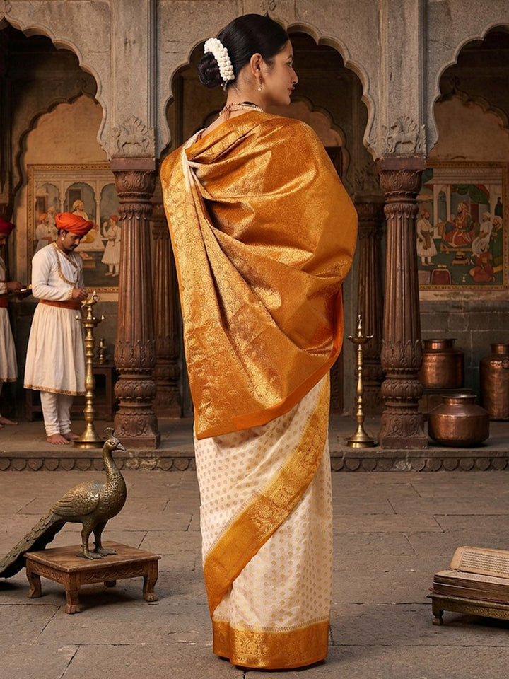 Off White Mustard Woven Design Balaton Saree